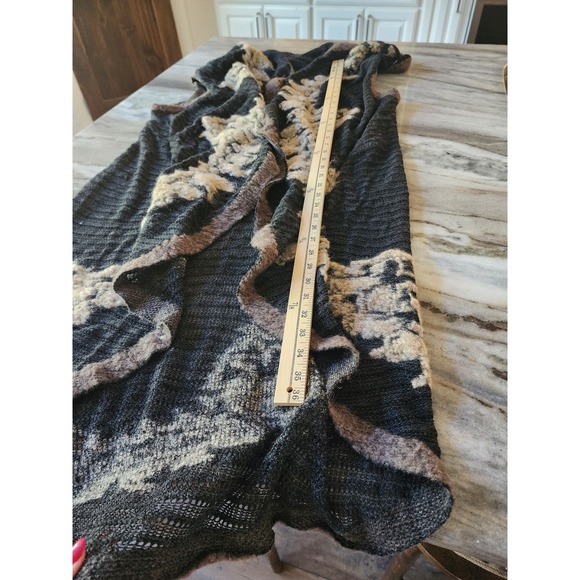 Fleur De Lis Knit Vest Cardigan Sleeveless Open Front Black Floral Small Boho‎ - Picture 10 of 10